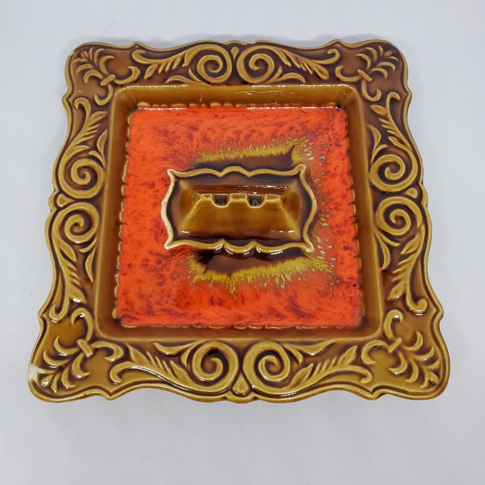 Mid-Century Square Scrollwork Ashtray - Vintage